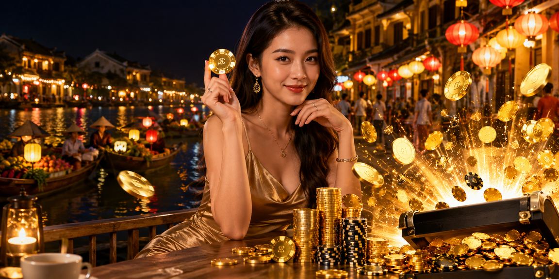 Người dùng ngồi quán cà phê Hội An duyệt danh sách game mới trên điện thoại